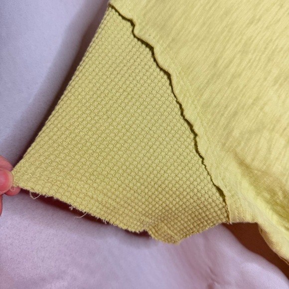 Free People Washed Out Slub Knit Textured Sleeve Tee Shirt Yellow XS - Picture 5 of 7